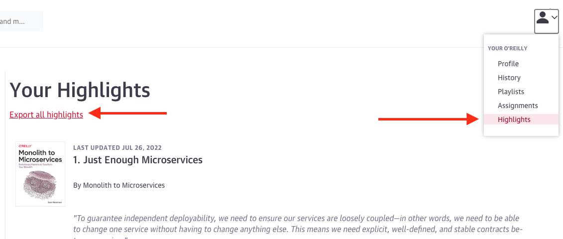 How to export O'Reilly highlights
